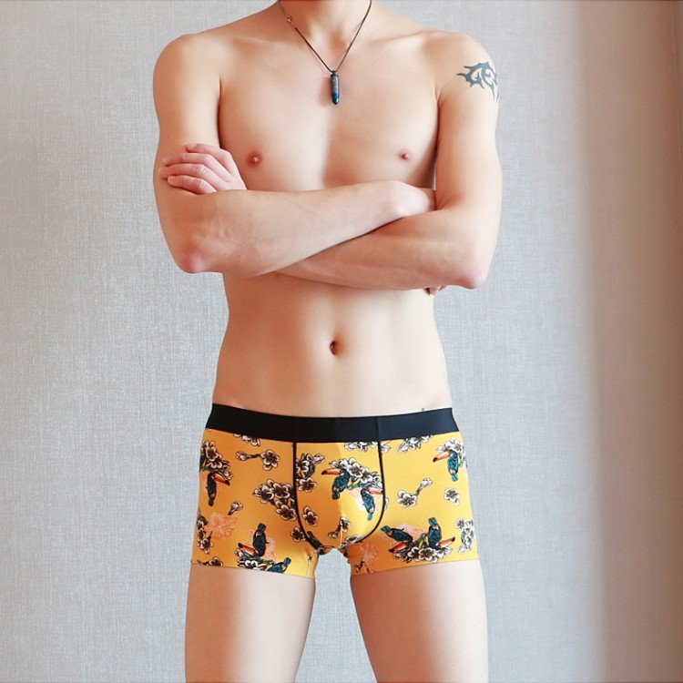 廠家批發男士平角內褲青年無痕一片式舒適棉質個性印花四角褲