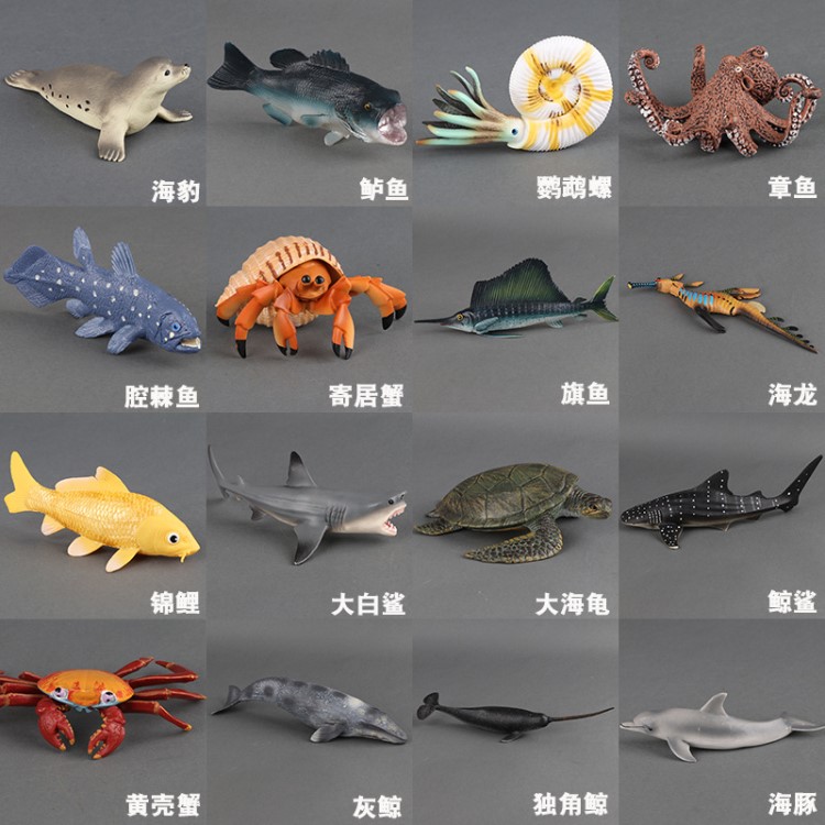 海洋生物鯊魚動物模型仿真海底鯨魚中性飛魚章魚大白鯊抹香鯨有