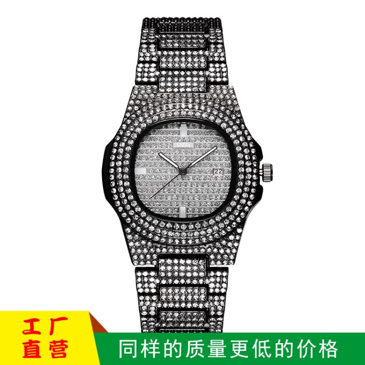 跨境爆款 滿天星水鉆石英表 全鉆帶日歷女士手表 鋼帶手表 女批發