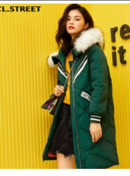 19年新款愛美斯品牌時尚中長款大毛領羽絨服 品牌女裝批發