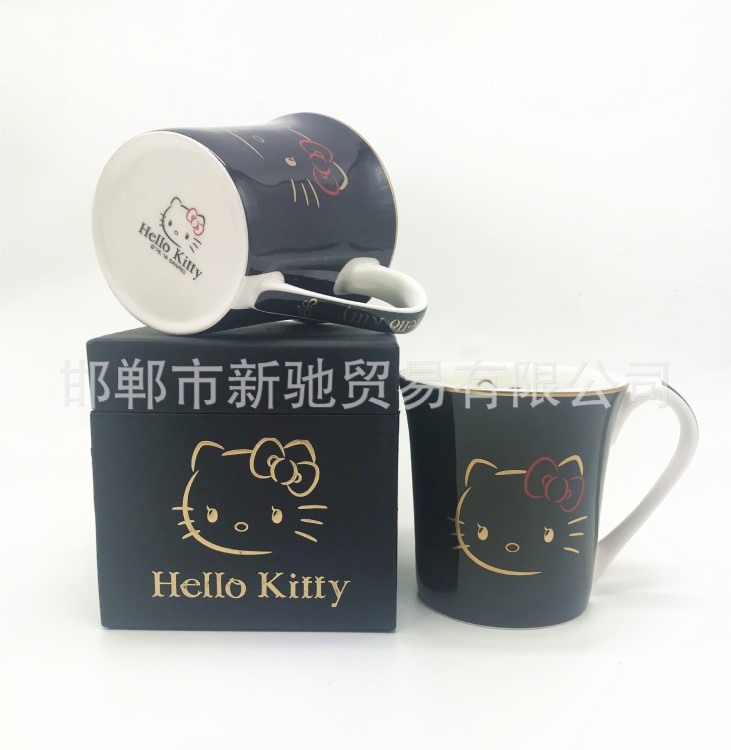 Hellokitty杯子办公咖啡杯茶杯陶瓷杯优雅礼品经典黑马克杯