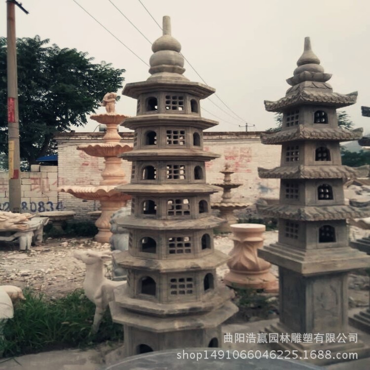 石雕石灯砂岩石材三潭印月园林景观装饰落地寺庙舍利塔