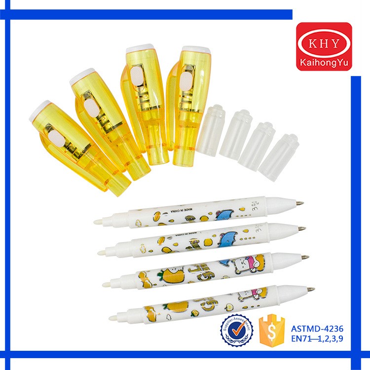 凱虹宇定制生產LED紫外線燈顯色筆雙頭兩用帶燈圓珠筆透明墨水筆