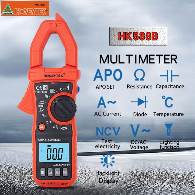 HONEYTEK数字钳表HK588数字钳表万用表 带手电筒功能 感应测电压