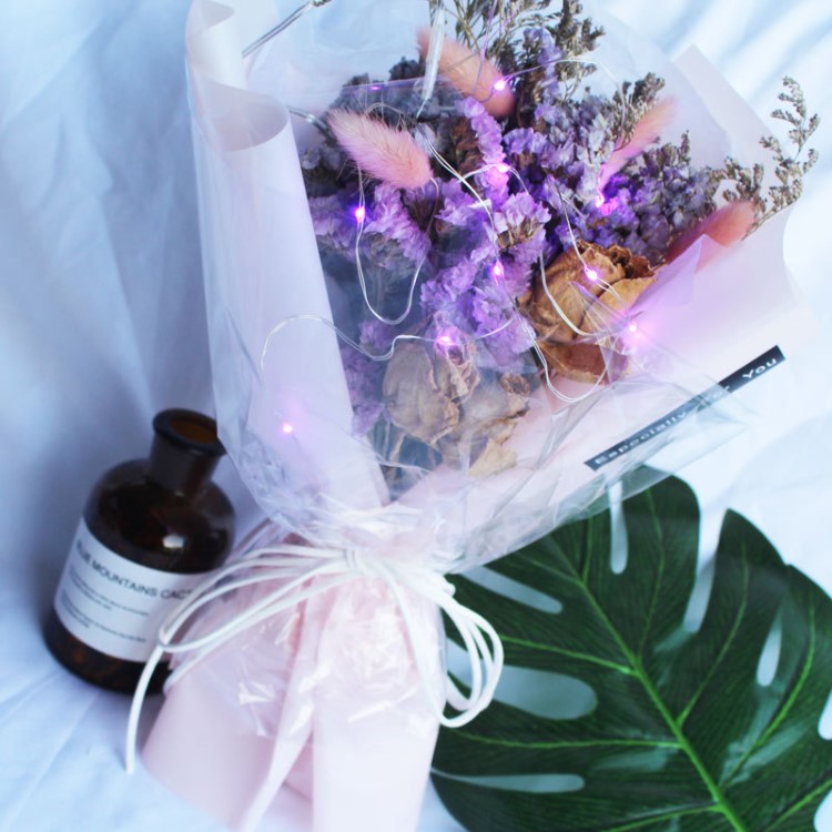 天然玫瑰干花花束禮盒ins許愿兔套裝創(chuàng)意燈串畢業(yè)花束教師節(jié)禮物