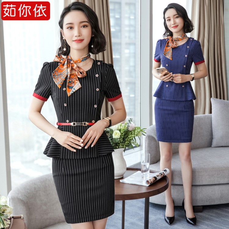 廠家直銷(xiāo)職業(yè)套裝女2019OL短袖空姐制服珠寶酒店售樓美容師工作服