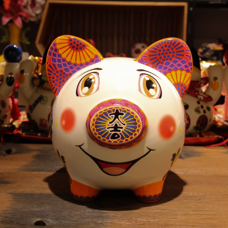 收銀臺 店鋪 裝飾擺件陶瓷招財豬存錢罐生日禮物陶瓷豬招財大號