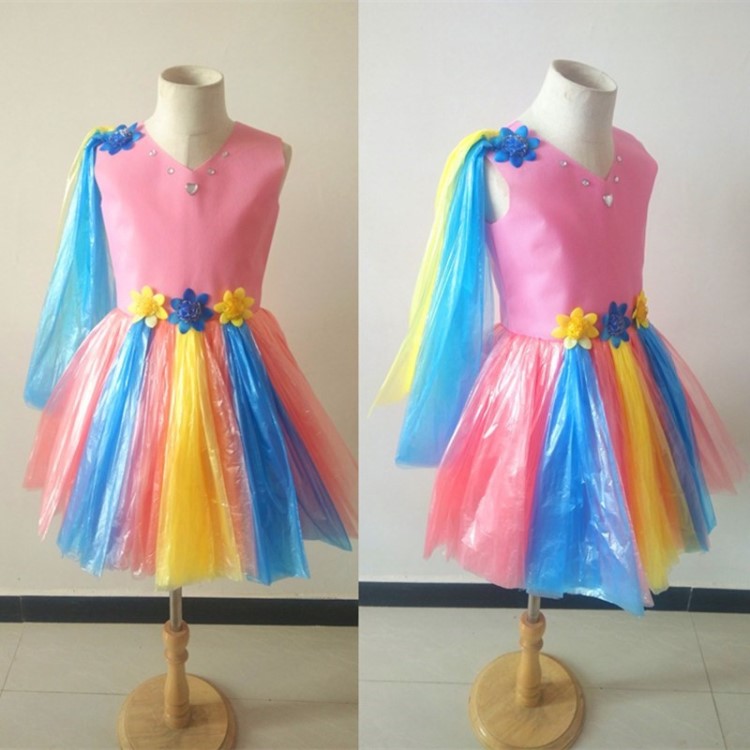 垃圾袋手工制作衣服 走秀垃圾袋做的衣服無紡布塑料袋兒童公主裙