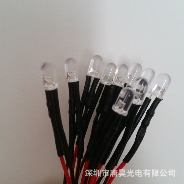 12V帶線5mm發(fā)光二極管LED紅光燈珠機械機器指示燈模具裝飾燈DIY