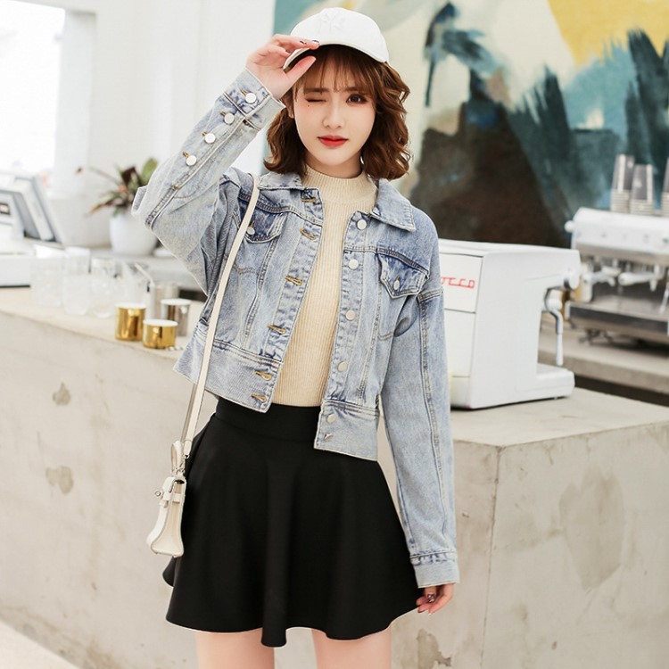 2019秋裝新款韓版修身顯瘦韓版短款牛仔外套女氣質復古夾克上衣