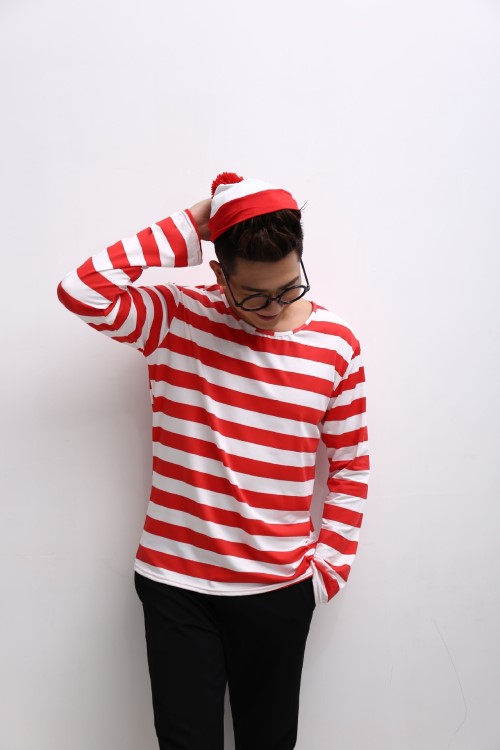 艺术沃里 Where&#39;s Wally 男款 情侣服 影楼艺术照全家福 条纹圣诞