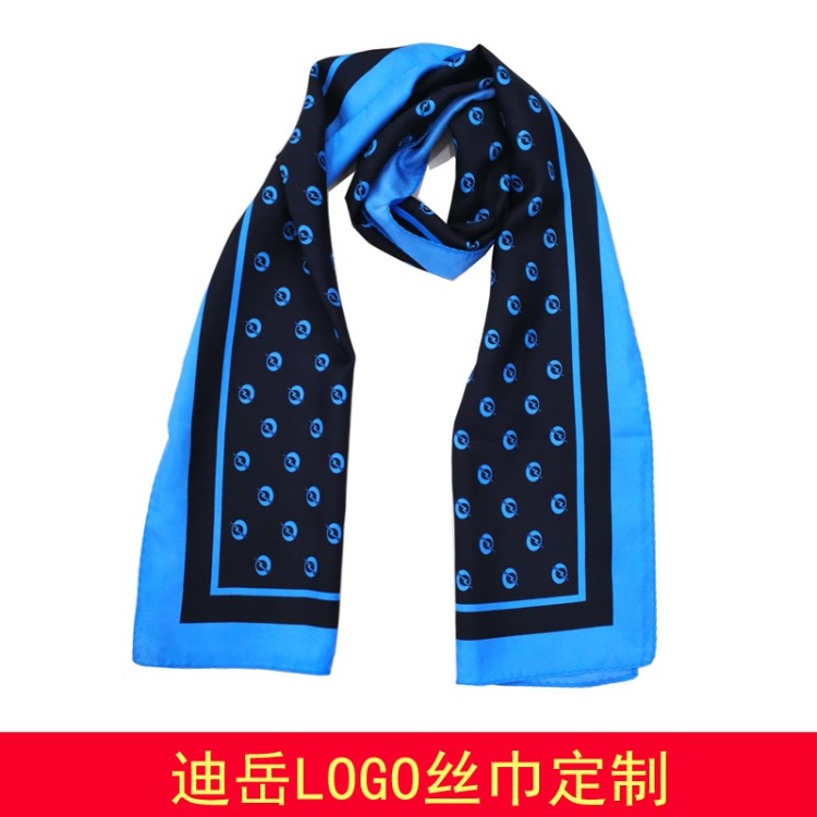 長款印花真絲圍巾訂做 銀行員工LOGO絲巾 禮品絲巾加工定制