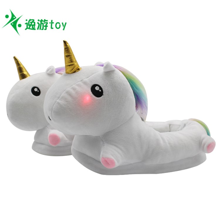 獨(dú)角獸發(fā)光毛絨拖鞋立體造型小馬公仔情侶家居室內(nèi)防滑保暖棉拖鞋