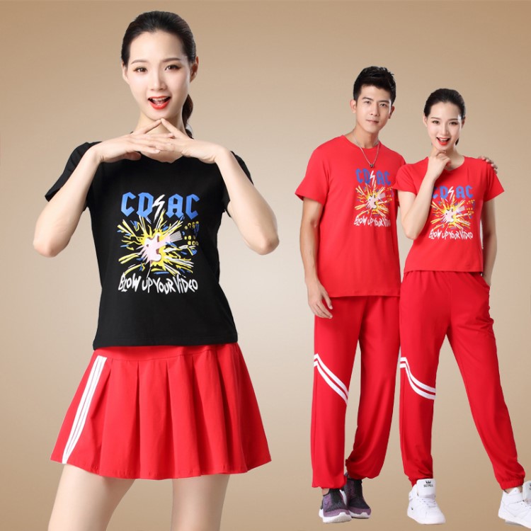 婷姿美廣場(chǎng)舞服裝新款套裝夏季運(yùn)動(dòng)休閑舞蹈服鬼步舞棉團(tuán)體健身