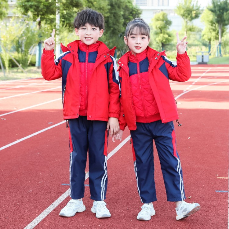 幼兒園園服男女兒童沖鋒衣三合一可拆卸秋冬中小學(xué)生校服運(yùn)動套裝