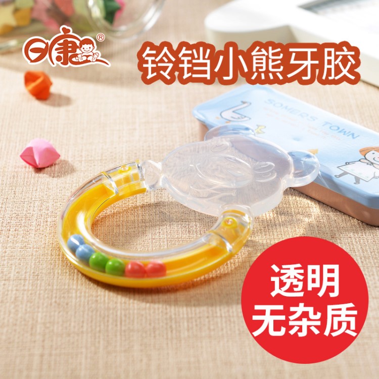 日康牙膠無(wú)毒硅膠寶寶6個(gè)月12嬰兒咬牙膠磨牙棒軟可水煮玩具