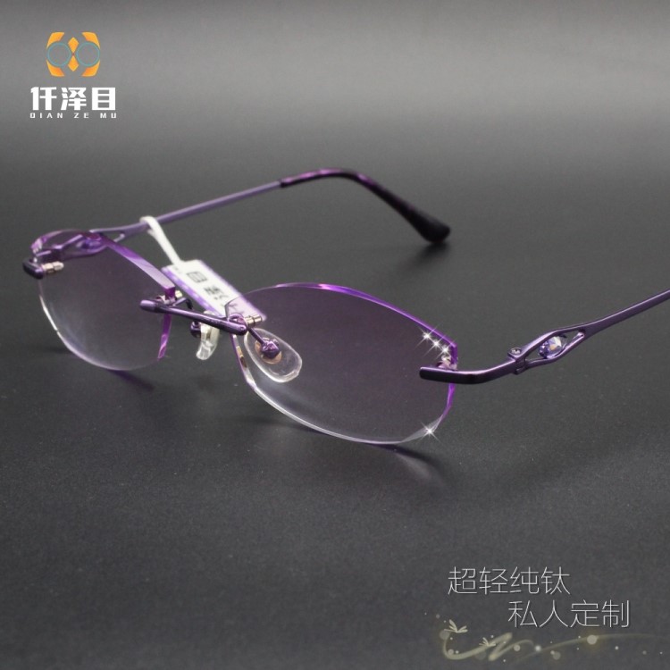 新款鈦鉆石切邊眼鏡女款無框近視眼鏡防藍光商務(wù)眼鏡加工