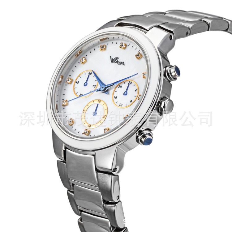 鋼帶多功能手表商務男士手表鑲鉆防水石英表工廠批發定制代工貼牌