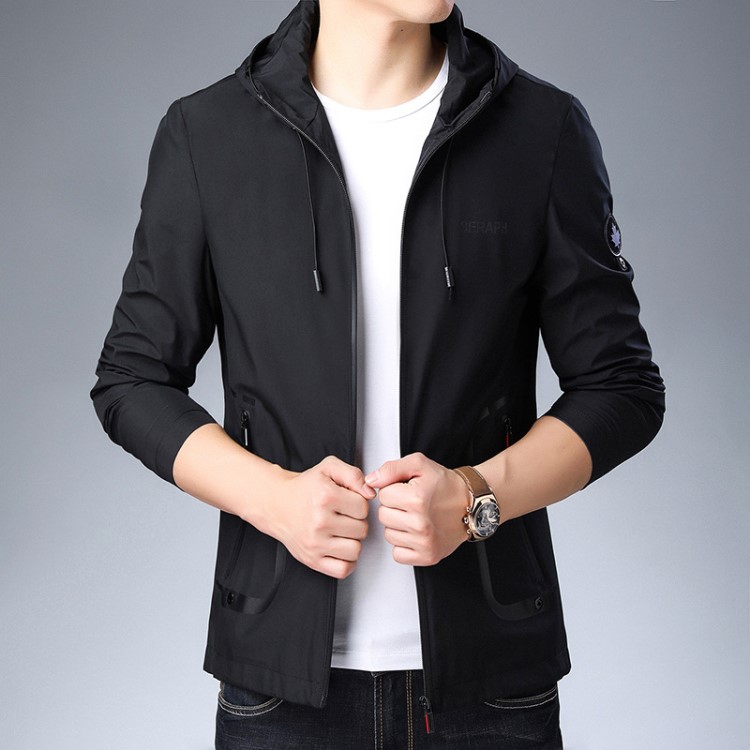 2019秋季款带帽外套男士夹克休闲连帽色薄男装潮夹克风衣代发