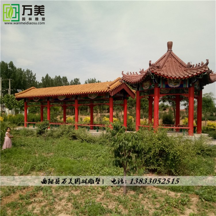 古建亭子水泥涼亭花架走廊古建水泥仿木牌樓門樓公園寺廟大型雕塑