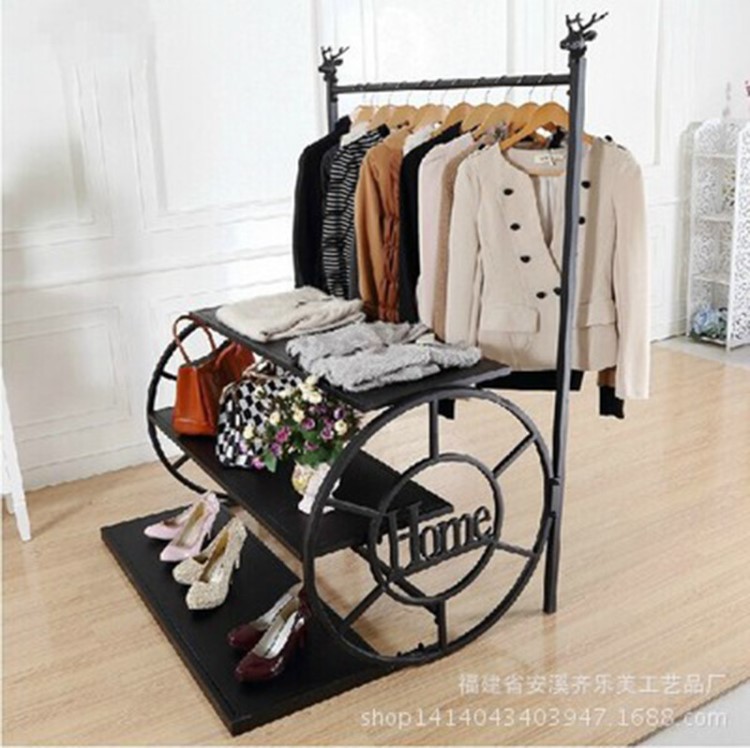 鐵藝衣服展示架掛衣架服裝店貨架陳列柜鹿頭中島流水臺鞋架 包架