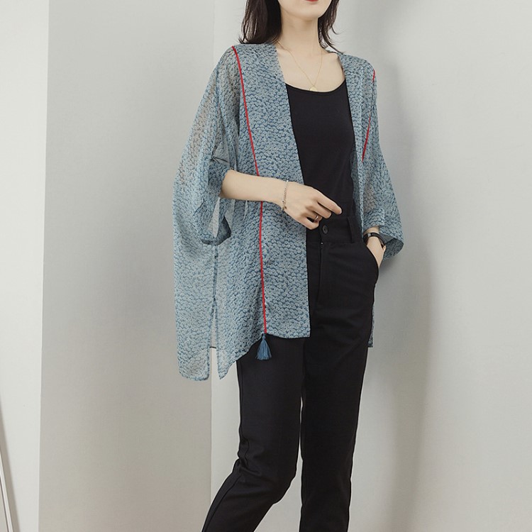 真丝雪纺披肩外套2019春秋季外搭薄款开衫长袖防晒衣女百搭小坎肩