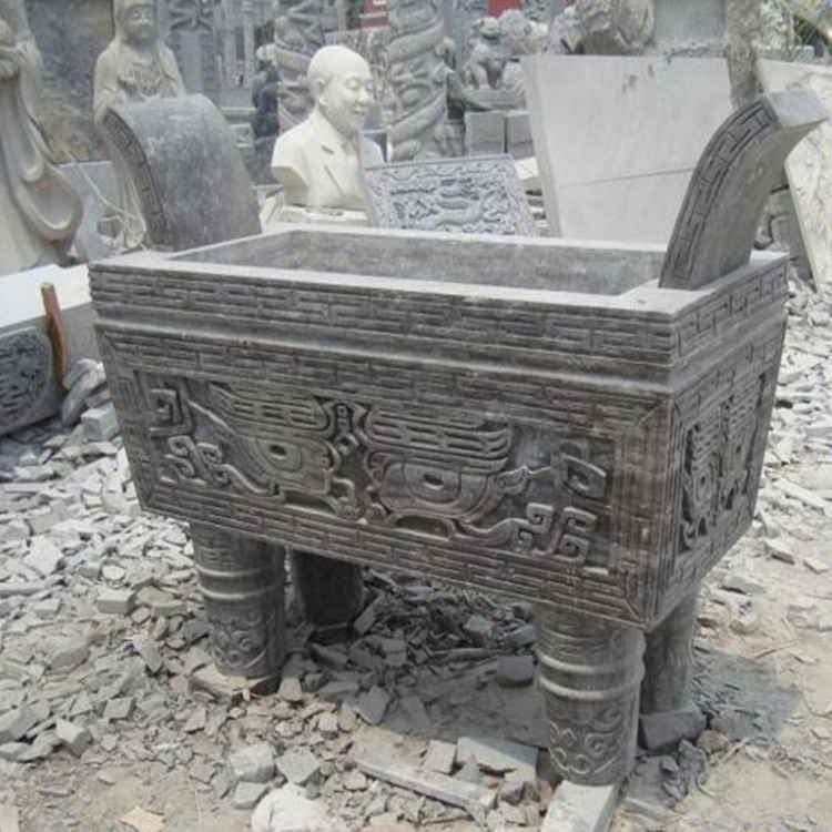 千秋功德石雕石鼎 圓形香爐 寺廟風水石雕鼎花瓶寶瓶生產廠家