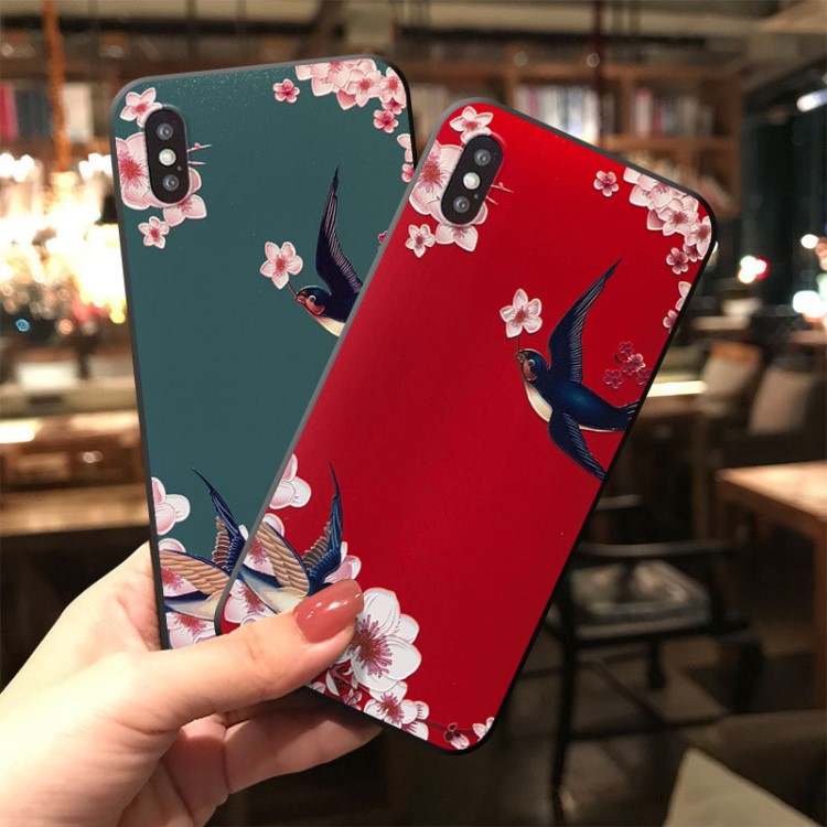 紅雙飛燕適用蘋果11浮雕iphoneX保護(hù)套mate30故宮r17防摔tpu軟殼