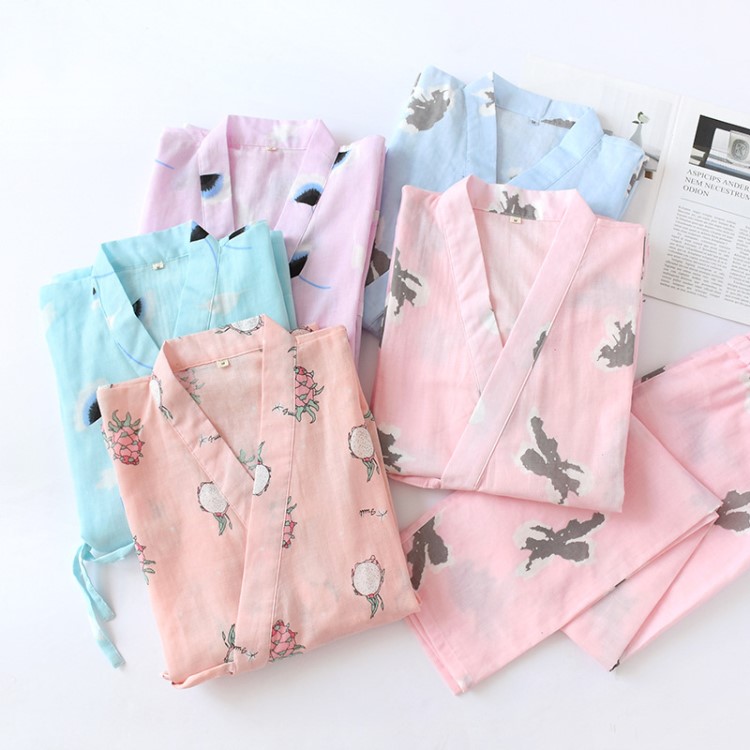 春夏新款全棉紗布月子服女士睡衣套裝大碼家居服日系和服廠家直銷