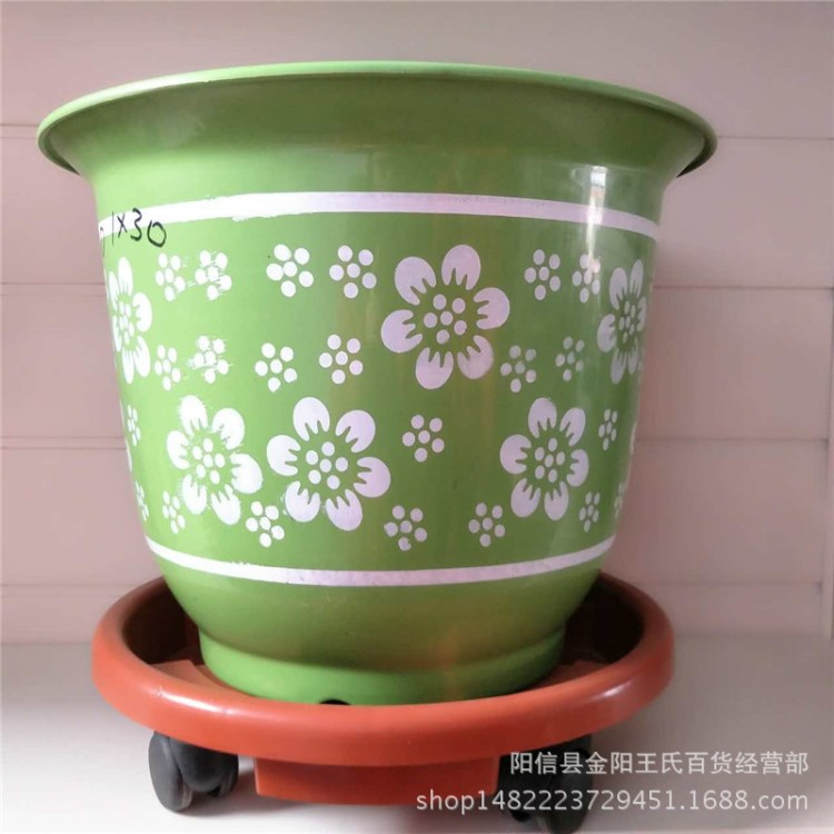 t型400花托 圓形塑料可移動花盆拖 帶萬向輪接水花托 十元店貨源