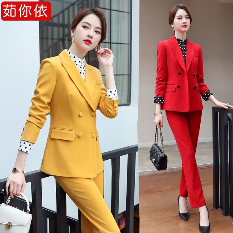 小西裝套裝女2019秋季新款長袖氣質(zhì)OL西服正裝職業(yè)裝套褲工作服