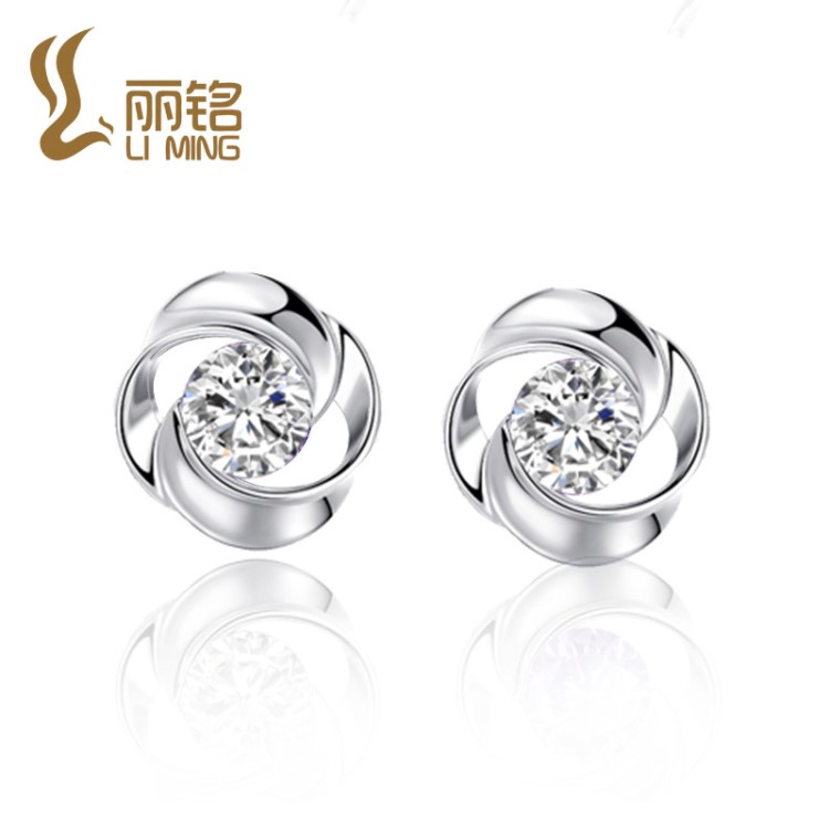 麗銘銀飾 s925銀鋯石玫瑰花耳飾 淘寶耳釘套裝韓國時尚飾品