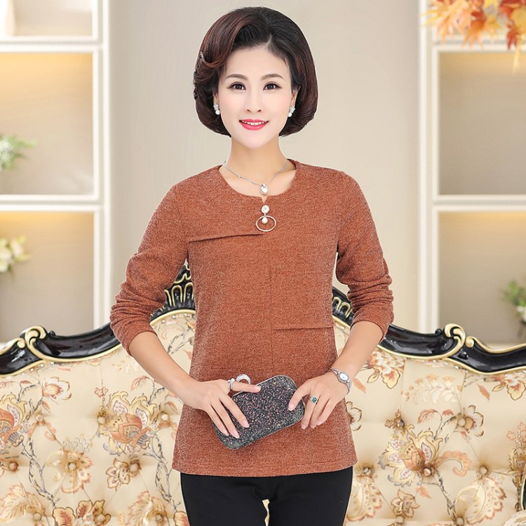 中年媽媽春秋裝中老年人秋衣女外穿40歲50媽媽打底衫長(zhǎng)袖t恤上衣