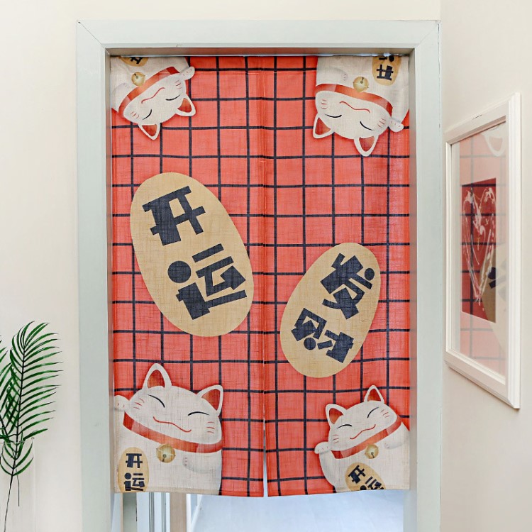 日式棉麻布藝門簾可愛招財貓玄關(guān)臥室客廳書房廚衛(wèi)裝飾創(chuàng)意掛簾