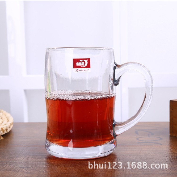 青蘋果zb05-375加厚無鉛玻璃帶把啤酒杯扎啤杯平光杯禮品杯批發(fā)