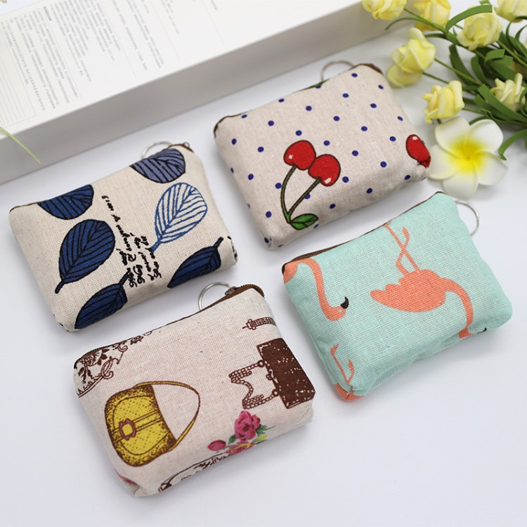 新款日韓小清新迷你小零錢包可愛印花鑰匙包硬幣包卡包帆布拉鏈包