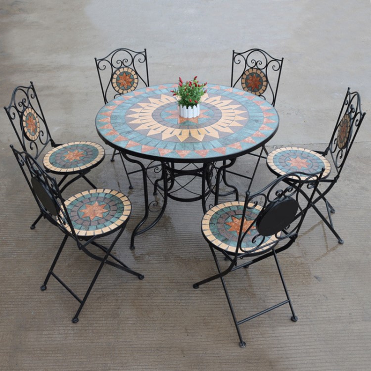 欧式铁艺复古餐桌庭院户外室外咖啡厅公共餐厅休闲桌椅组合三件套