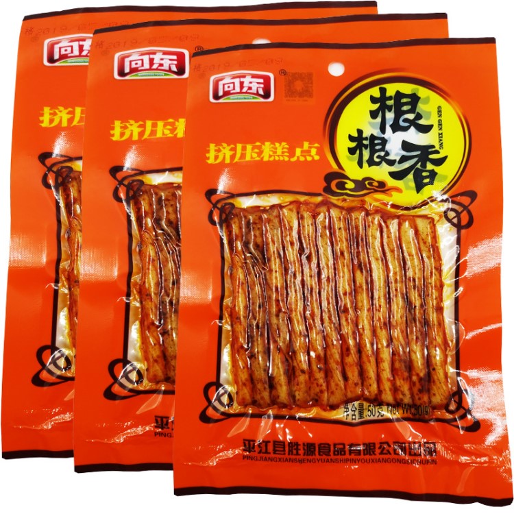 湖南風(fēng)味向東根根香50g/袋 素麻辣麻辣香辣面筋零食牛筋辣條批發(fā)