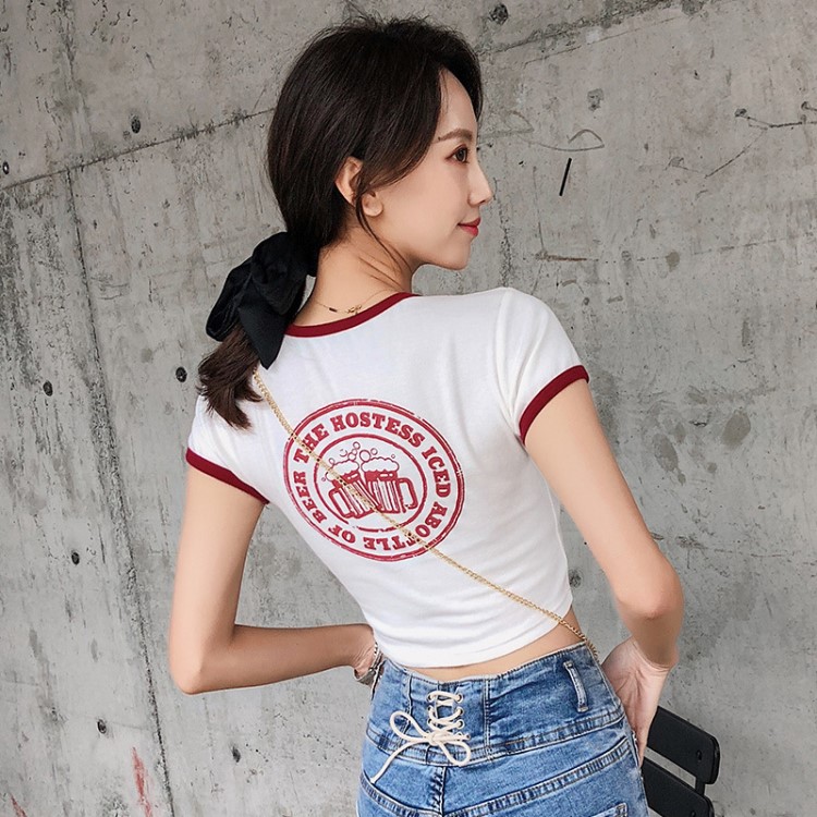 林珊珊網(wǎng)紅同款原版面料短款露臍裝小心機卡通打底圓領(lǐng)短袖T恤女