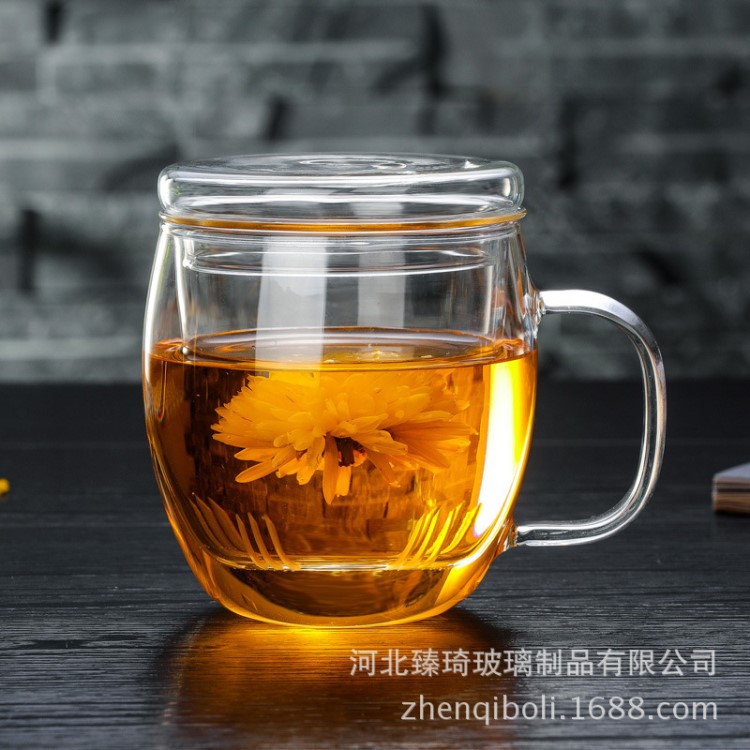 臻琦玻璃茶具創(chuàng)意茶杯辦公過濾生活商務(wù)禮品百貨三件杯定制LOGO