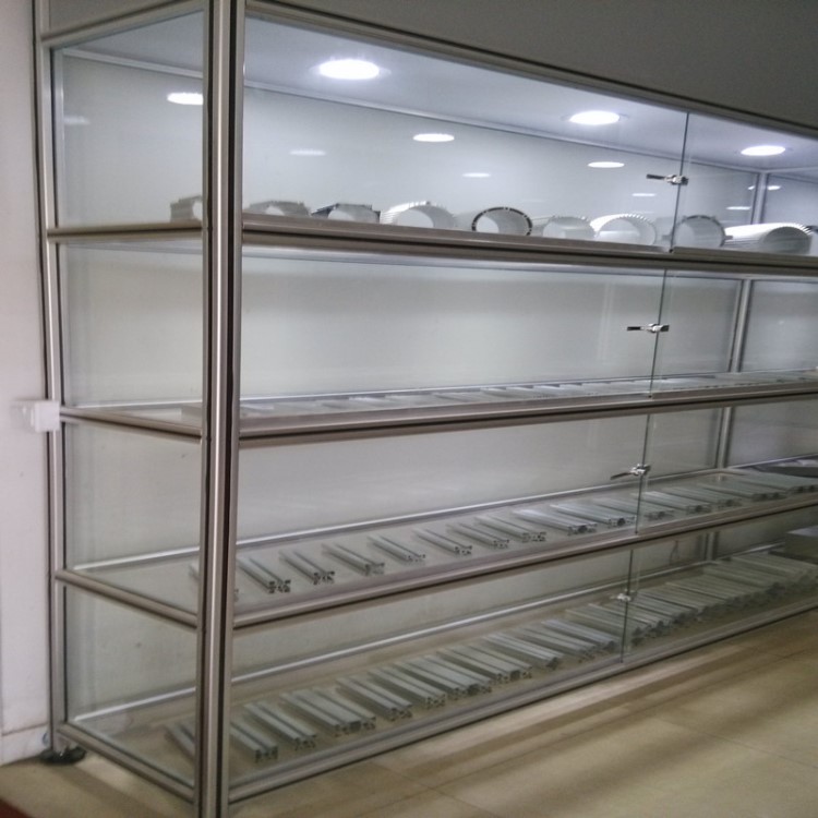 a铝型材展示架车间 展示柜玻璃货架 展架样品柜