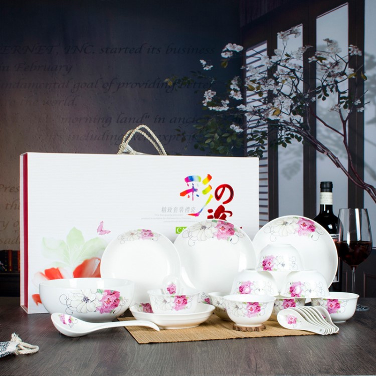 28頭 陶瓷餐具套裝 錦盒彩之瓷  品牌廣告 商場 LOGO定制