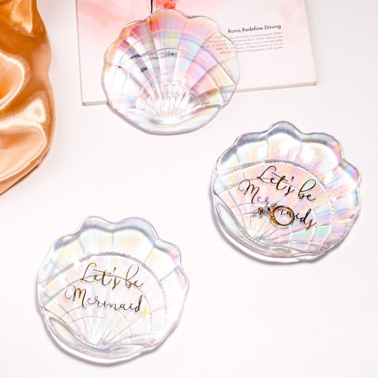 廠家批發彩色玻璃碟小吃創意炫彩貝殼碟美甲裝飾拍攝道具飾品收納