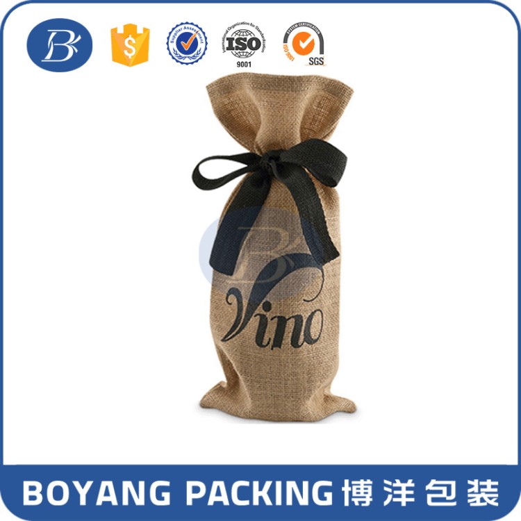 廠家供應單支裝綁繩粗麻布復古風紅酒袋 系繩葡萄酒袋 可印LOGO