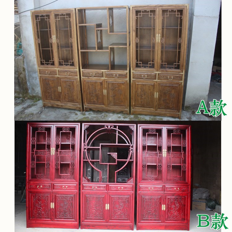 實木書柜組合書房博古架書架展示柜仿古陳列櫥中式酒柜辦公窒榆木