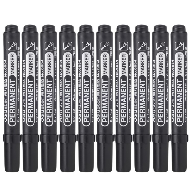 得力文具記號筆6884粗油墨快干防水快遞標記1.5mm光盤大頭油性筆