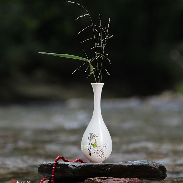 花插花器家居擺件景德鎮(zhèn)陶瓷小花瓶觀音瓶供佛禪意花瓶玉凈瓶茶道