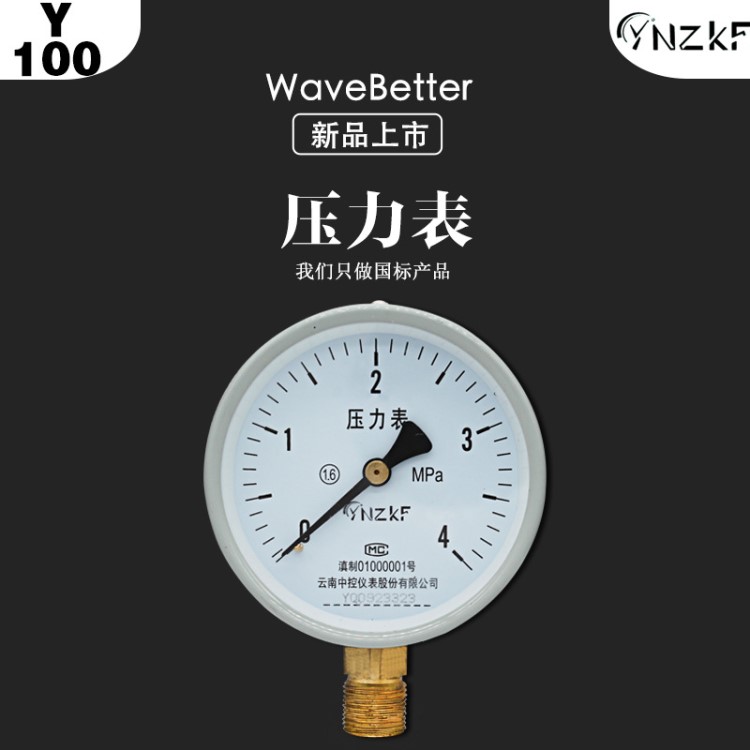 云南中控Y-100壓力表 徑向指針式水壓力表油壓表氣壓表0-1.6 MPa