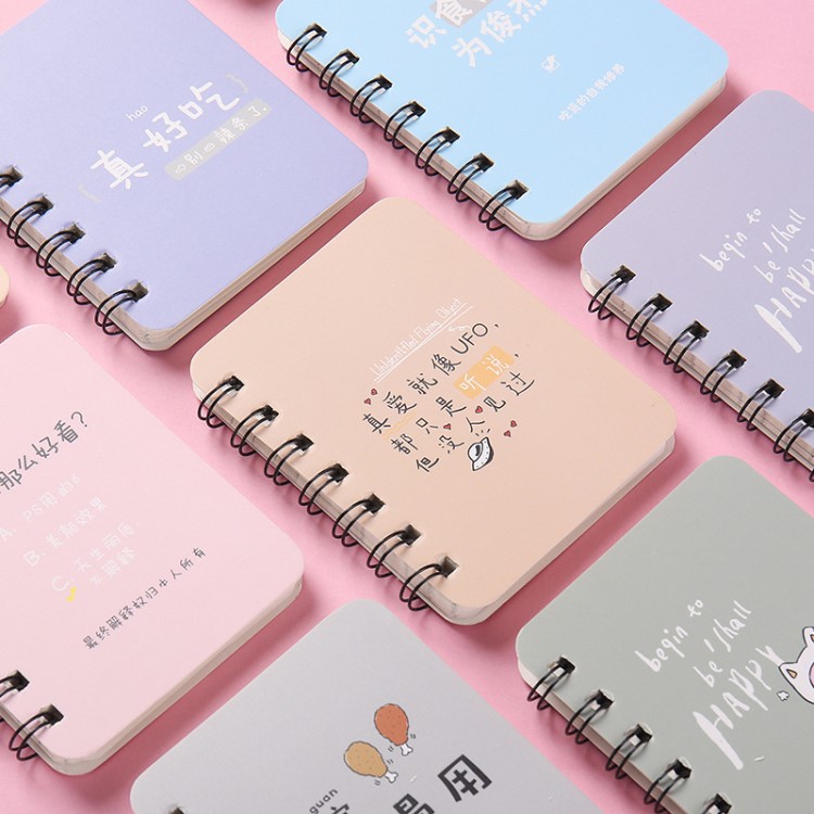線圈文字潮小本筆記本A7可愛卡通口袋迷你創意便簽本文具廠家批發