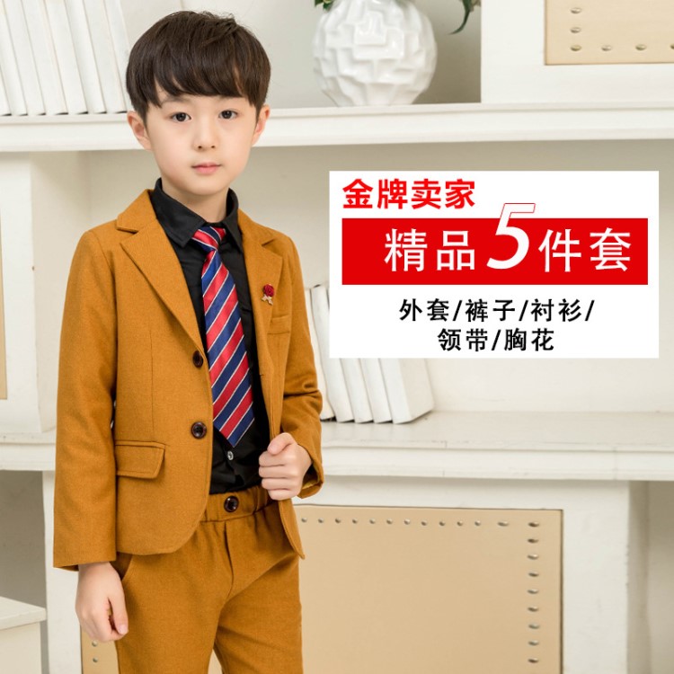 2019秋冬童裝男童小西裝套裝兒童西服主持人婚禮花童禮服一件代發(fā)